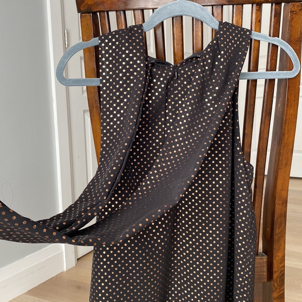 NWT Jason Wu Black & Gold Polka Dot Tie-Back Blouse | Draped Neck Sleeveless Top - Picture 8 of 11